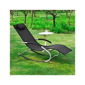 SoBuy OGS28-Sch Transat de jardin Fauteuil à bascule Chaise longue Bain de soleil avec repose-pieds et 1 pochette latérale - Noir - Publicité