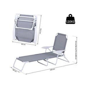 Outsunny Bain de soleil pliable transat inclinable 4 positions chaise longue grand confort avec accoudoirs dim. 160l x 66l x 80h cm métal époxy textilène gris - Publicité