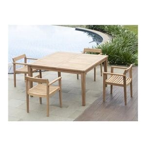 Vente-Unique.com Salle à manger de jardin en teck : 1 table carrée + 4 fauteuils - Naturel clair - ALLENDE de MYLIA - Publicité