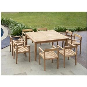 Vente-Unique.com Salle à manger de jardin en teck : 1 table carrée + 8 fauteuils - Naturel clair - ALLENDE de MYLIA - Publicité