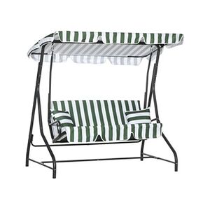 Outsunny Balancelle de jardin 2 places - 2 coussins, matelas - auvent réglable - acier polyester vert blanc rayé - Publicité