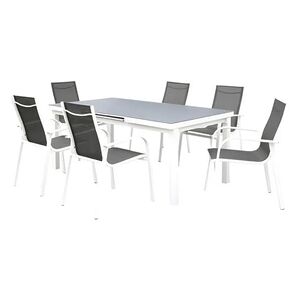 Vente-Unique.com Salle à manger de jardin en aluminium grise et blanche : 6 fauteuils et une table extensible - LINOSA de MYLIA - Publicité