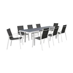 Vente-Unique.com Salle à manger de jardin en aluminium grise et blanche : 8 fauteuils et une table extensible - LINOSA de MYLIA - Publicité