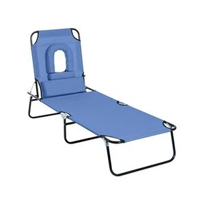 Outsunny Bain de soleil pliable transat inclinable 4 positions chaise longue de lecture 3 coussins fournis bleu - Publicité