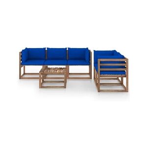 VIDAXL Salon de jardin 6 pcs avec coussins bleu - Publicité