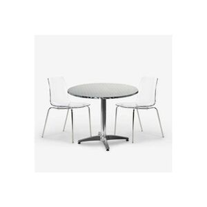 GENERIQUE Ensemble Extérieur 4 Chaises Design Moderne Table Ronde 70cm Acier Bar Restaurant Remos - Publicité
