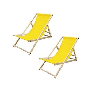 ECD Germany 2x Chaise Longue Pliante en Bois de Pin, Jaune 120 kg, Dossier Réglable à 3 - Publicité