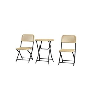 Outsunny Ensemble bistro de jardin 3 pièces pliantes style cosy 2 chaises + table acier époxy noir résine tressée beige - Publicité
