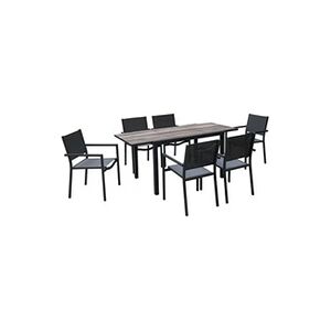 Sweeek Table de jardin aluminium 120/180cm avec 6 chaises empilables aluminium et textilène - Publicité