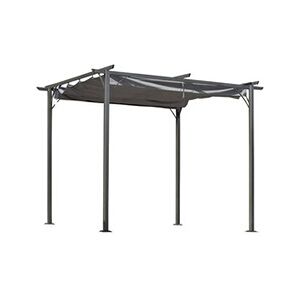 Outsunny Pergola rétractable 3L x 3l x 2,30H m structure métal époxy anticorrosion noire + toile polyester haute densité 180 g/m² incluse gris - Publicité