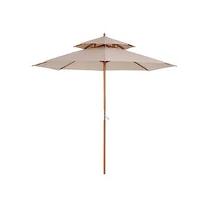 Outsunny Parasol en bois peuplier droit 2 toits polyester 180 g/m² dia. 2,65 x 2,64H m beige - Publicité