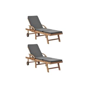 Vente-Unique.com Lot de deux chaises longues 195 cm et coussins bois de teck solide gris foncé 02_0011929 - Publicité