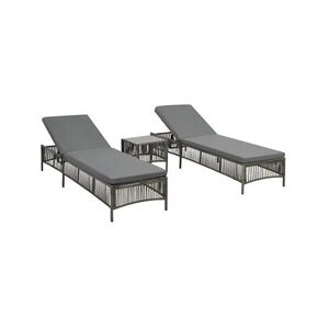 Vente-Unique.com Lot de 2 transats chaise longue bain de soleil lit de jardin terrasse meuble d'extérieur avec table résine tressée gris 02_0012126 - Publicité