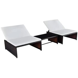 Vente-Unique.com Lot de 2 transats chaise longue bain de soleil lit de jardin terrasse meuble d'extérieur avec table résine tressée marron 02_0012130 - Publicité