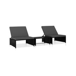 Vente-Unique.com Lot de 2 transats chaise longue bain de soleil lit de jardin terrasse meuble d'extérieur avec table résine tressée noir 02_0012131 - Publicité