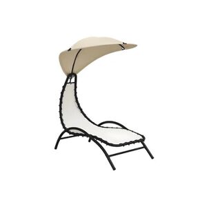 Vente-Unique.com Transat chaise longue bain de soleil lit de jardin terrasse meuble d'extérieur avec auvent crème 167x80x195 cm tissu et acier 02_0012271 - Publicité
