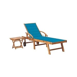 Vente-Unique.com Transat chaise longue bain de soleil lit de jardin terrasse meuble d'extérieur avec table et coussin bois de teck solide 02_0012653 - Publicité