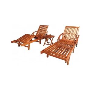 Vente-Unique.com Lot de 2 transats chaise longue bain de soleil lit de jardin terrasse meuble d'extérieur avec table bois d'acacia solide 02_0012078 - Publicité