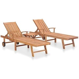 Vente-Unique.com Lot de 2 transats chaise longue bain de soleil lit de jardin terrasse meuble d'extérieur avec table bois de teck solide 02_0012079 - Publicité