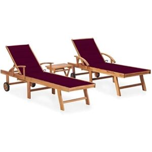 Vente-Unique.com Lot de 2 transats chaise longue bain de soleil lit de jardin terrasse meuble d'extérieur avec table et coussin bois de teck solide 02_0012087 - Publicité