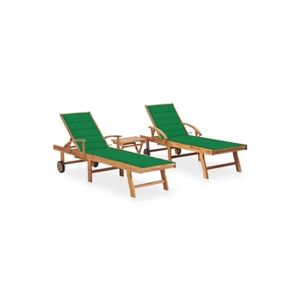 Vente-Unique.com Lot de 2 transats chaise longue bain de soleil lit de jardin terrasse meuble d'extérieur avec table et coussin bois de teck solide 02_0012091 - Publicité