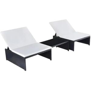 Vente-Unique.com Lot de 2 transats chaise longue bain de soleil lit de jardin terrasse meuble d'extérieur avec table résine tressée noir 02_0012133 - Publicité