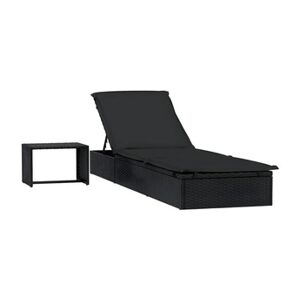 Vente-Unique.com Transat chaise longue bain de soleil avec table résine tressée noir 02_0012207 - Publicité