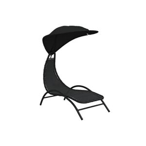 Vente-Unique.com Transat chaise longue bain de soleil lit de jardin terrasse meuble d'extérieur avec auvent 167 x 80 x 195 cm tissu et acier noir 02_0012277 - Publicité