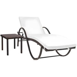 Vente-Unique.com Transat chaise longue bain de soleil lit de jardin terrasse meuble d'extérieur avec coussin et table résine tressée marron 02_0012452 - Publicité