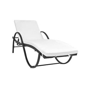 Vente-Unique.com Transat chaise longue bain de soleil lit de jardin terrasse meuble d'extérieur avec coussin et table résine tressée noir 02_0012453 - Publicité