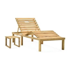 Vente-Unique.com Transat chaise longue bain de soleil lit de jardin terrasse 200 x 70 x (31,5-77) cm meuble d'extérieur avec table bois de pin imprégné 02_0012605 - Publicité