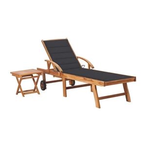 Vente-Unique.com Transat chaise longue bain de soleil lit de jardin terrasse meuble d'extérieur avec table et coussin bois de teck solide 02_0012647 - Publicité