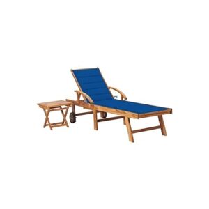 Vente-Unique.com Transat chaise longue bain de soleil lit de jardin terrasse meuble d'extérieur 195 cm avec table et coussin bois de teck solide 02_0012651 - Publicité