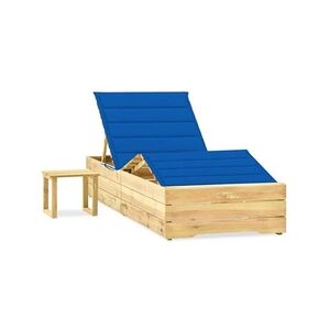 Vente-Unique.com Transat chaise longue bain de soleil lit de jardin terrasse meuble d'extérieur 198 cm avec table et coussin pin imprégné 02_0012678 - Publicité