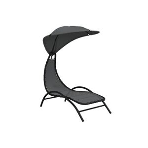 Vente-Unique.com Transat chaise longue bain de soleil lit de jardin terrasse meuble d'extérieur et auvent 167 x 80 x 195 cm tissu et acier gris foncé 02_0012769 - Publicité
