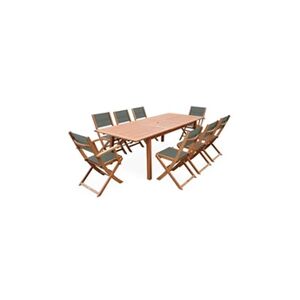 Sweeek Salon de jardin en bois extensible - Almeria - Grande table 180/240cm avec rallonge 2 fauteuils et 6 chaises en bois d'Eucalyptus huilé et textilène - Publicité