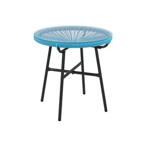 Outsunny Table basse ronde de jardin en résine aspect rotin métal et plateau verre trempé Ø 50 x 50H cm bleu - Publicité