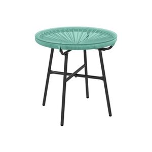 Outsunny Table basse ronde de jardin en résine aspect rotin métal et plateau verre trempé Ø 50 x 50H cm vert turquoise - Publicité