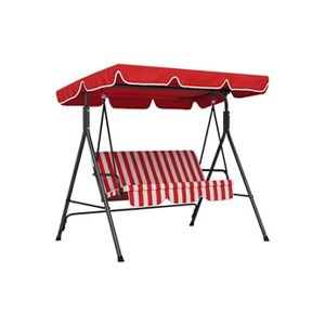 Outsunny Balancelle de jardin 3 places toit inclinaison réglable coussins assise et dossier 1,72L x 1,1l x 1,52H m acier noir polyester rouge et blanc - Publicité