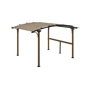 Outsunny Pergola avec comptoir toit arche alu acier aspect bois noir toile grège - Publicité