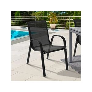 ID Market Lot de 6 chaises de jardin LYMA métal et textilène empilables noires - Publicité