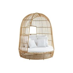 Vente-Unique.com Lit de jardin à baldaquin en résine tressée - Naturel clair avec coussin blanc - CERVARO de MYLIA - Publicité