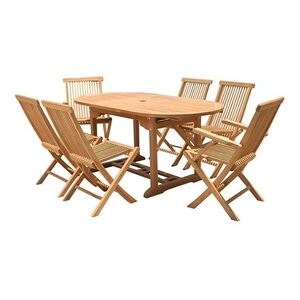 Vente-Unique.com Salle à manger de jardin en teck : une table extensible L.120 / 170 cm, 2 fauteuils et 4 chaises pliantes - Naturel clair - BYBLOS II de MYLIA - Publicité