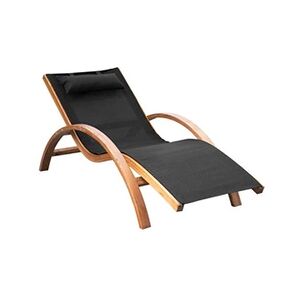 Outsunny Transat chaise longue design style tropical bois massif naturel coloris beige noir - Publicité