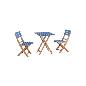 Outsunny Ensemble bistro de jardin 3 pièces pliantes style colonial 2 chaises + table bois pin pré-huilé peint bleu - Publicité