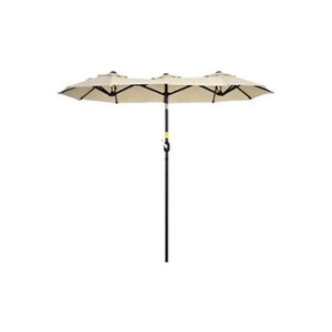 Outsunny Parasol de jardin inclinable grande taille ouverture fermeture manivelle acier polyester haute densité beige - Publicité