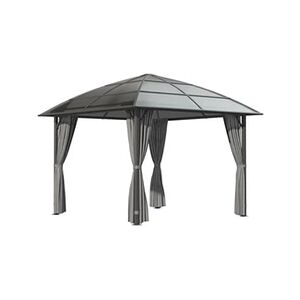 Outsunny Pavillon de jardin barnum rigide dim. 3,05L x 3,05l x 2,7H m 4 rideaux zippés alu. acier polycarbonate noir polyester gris - Publicité