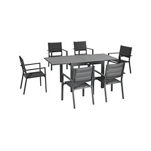 Outsunny Ensemble de jardin 6 personnes chaises empilables table extensible 90/180L cm alu. textilène gris - Publicité