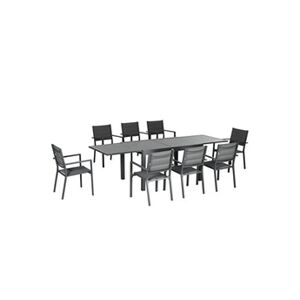 Outsunny Ensemble de jardin 8 personnes chaises empilables table extensible 135/270L cm alu. textilène gris - Publicité