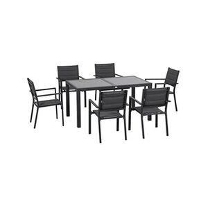 Outsunny Ensemble de jardin 6 personnes chaises empilables table extensible 150/210L cm alu. teslin gris - Publicité